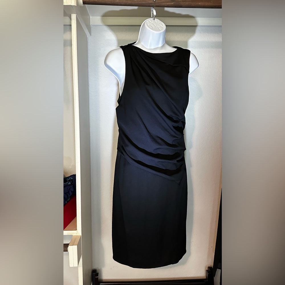 Helmut Lang dress. Black. Rusched waist. Lined with simple hem finish. S…